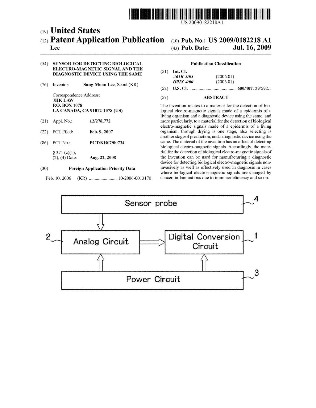 SENSOR FOR DETECTING BIOLOGICAL ELECTRO-MAGNETIC SIGNAL AND THE DIAGNOSTIC DEVICE USING THE SAME - diagram, schematic, and image 01