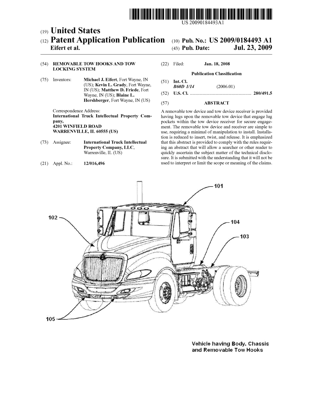 REMOVABLE TOW HOOKS AND TOW LOCKING SYSTEM - diagram, schematic, and image 01