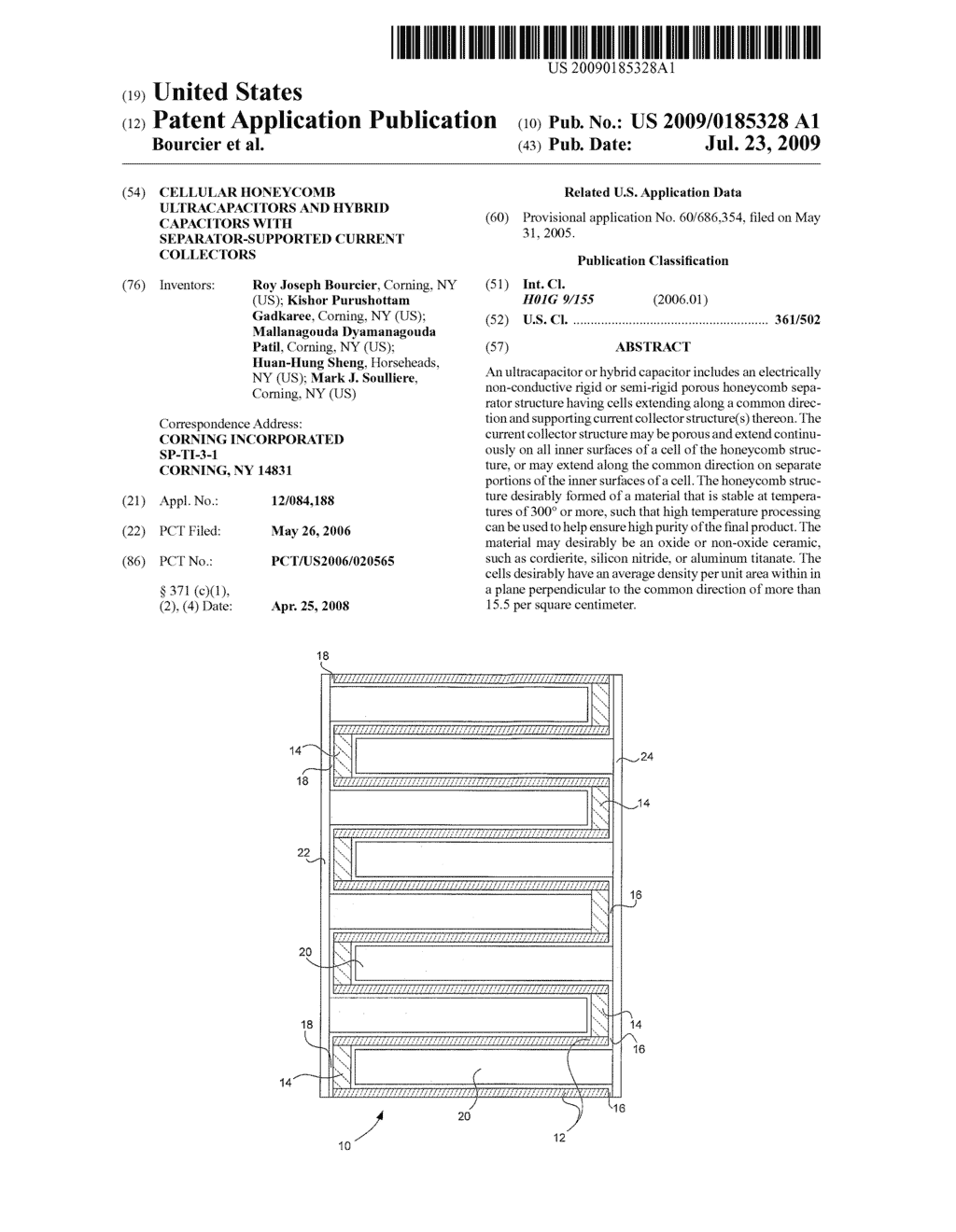 Cellular Honeycomb Ultracapacitors and Hybrid Capacitors With Separator-Supported Current Collectors - diagram, schematic, and image 01