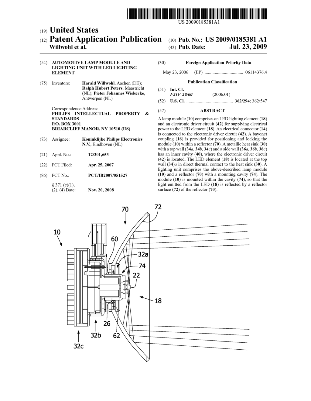 AUTOMOTIVE LAMP MODULE AND LIGHTING UNIT WITH LED LIGHTING ELEMENT - diagram, schematic, and image 01