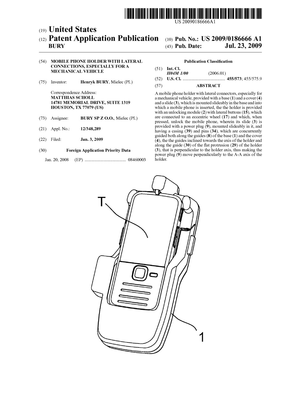 MOBILE PHONE HOLDER WITH LATERAL CONNECTIONS, ESPECIALLY FOR A MECHANICAL VEHICLE - diagram, schematic, and image 01