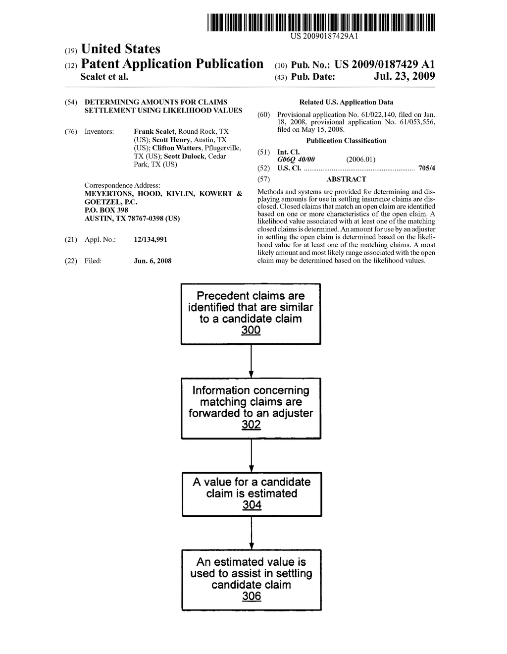 DETERMINING AMOUNTS FOR CLAIMS SETTLEMENT USING LIKELIHOOD VALUES - diagram, schematic, and image 01