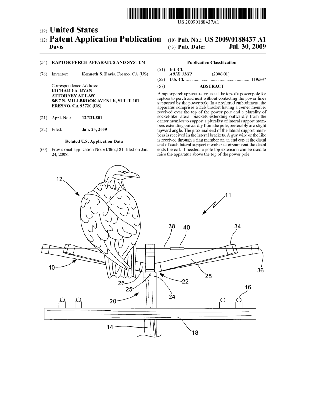 Raptor perch apparatus and system - diagram, schematic, and image 01