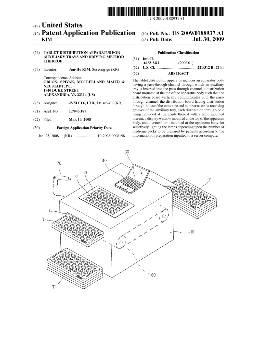 TABLET DISTRIBUTION APPARATUS FOR AUXILIARY TRAYS AND DRIVING METHOD THEREOF - diagram, schematic, and image 01