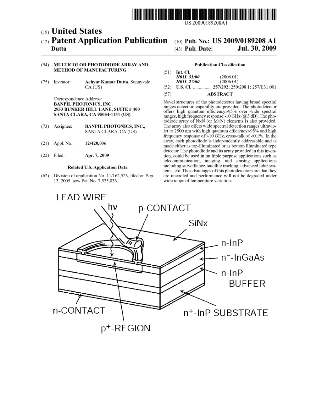 Multicolor photodiode array and method of manufacturing - diagram, schematic, and image 01