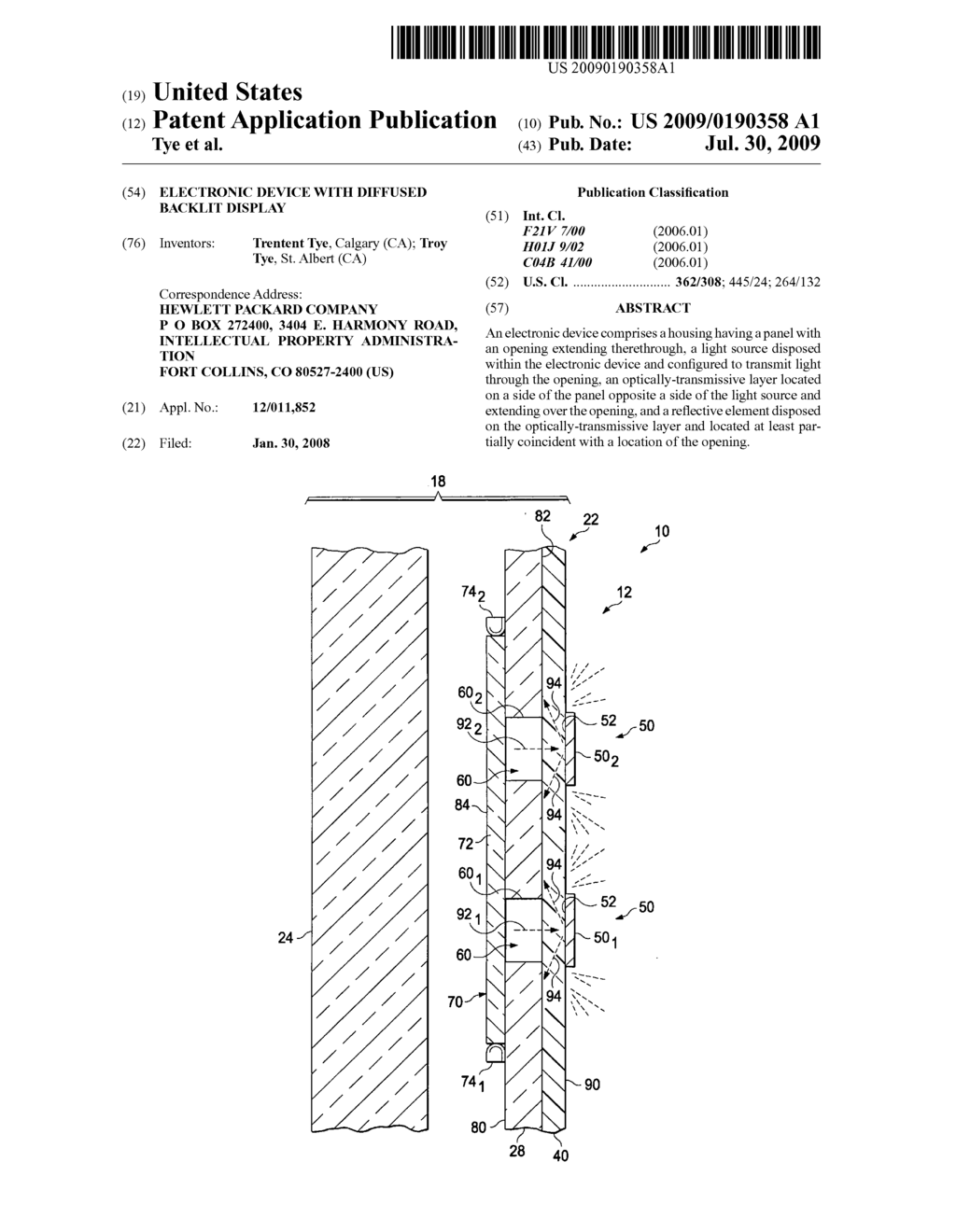 Electronic device with diffused backlit display - diagram, schematic, and image 01