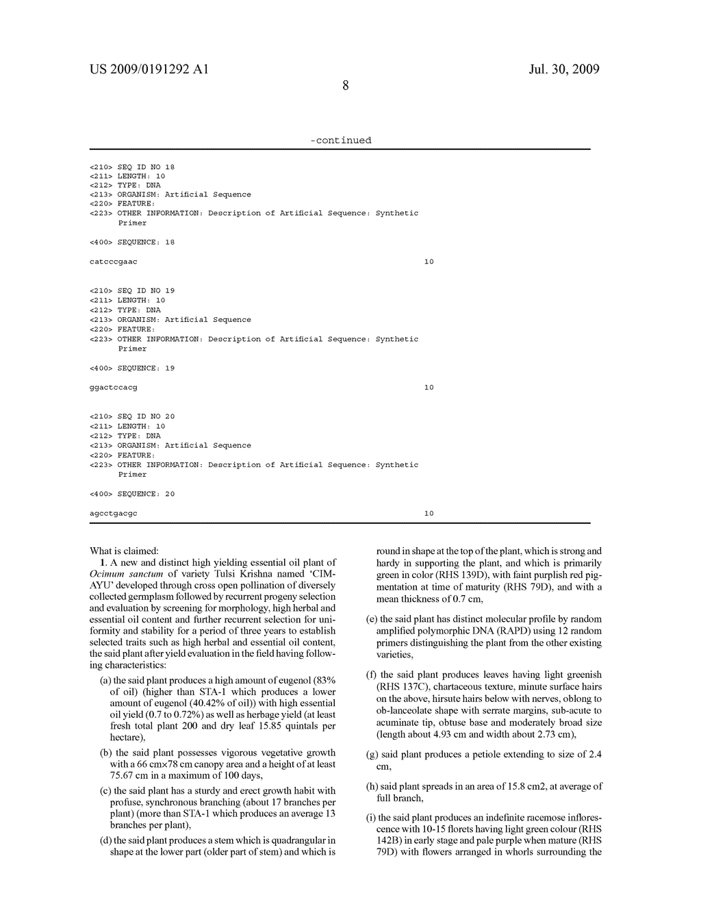 High essential oil and eugenol yielding cultivar of ocimum sanctum 'CIM-AYU' - diagram, schematic, and image 11