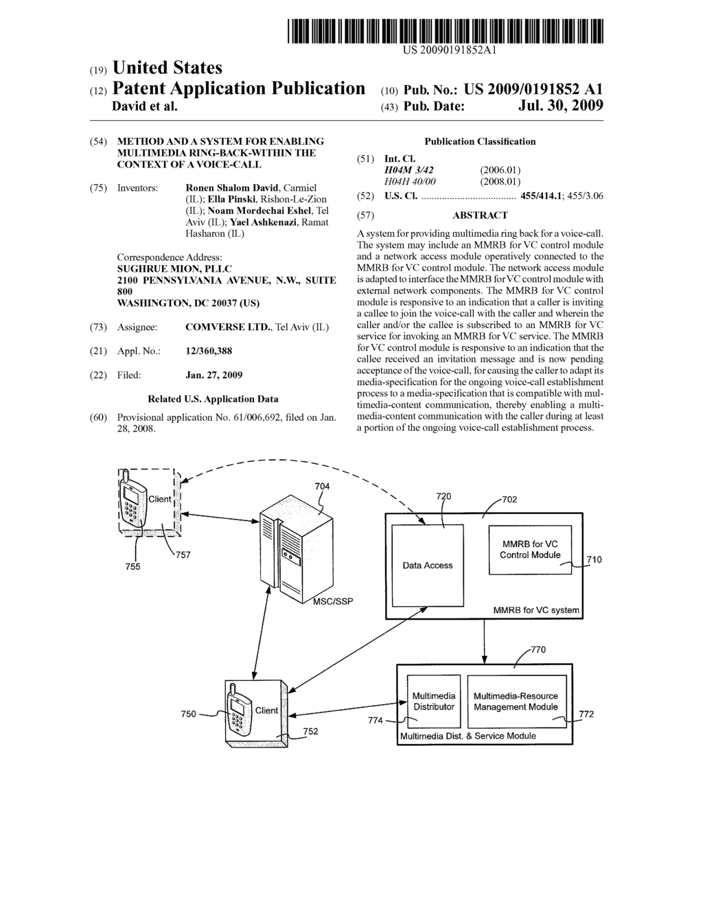 METHOD AND A SYSTEM FOR ENABLING MULTIMEDIA RING-BACK-WITHIN THE CONTEXT OF A VOICE-CALL - diagram, schematic, and image 01