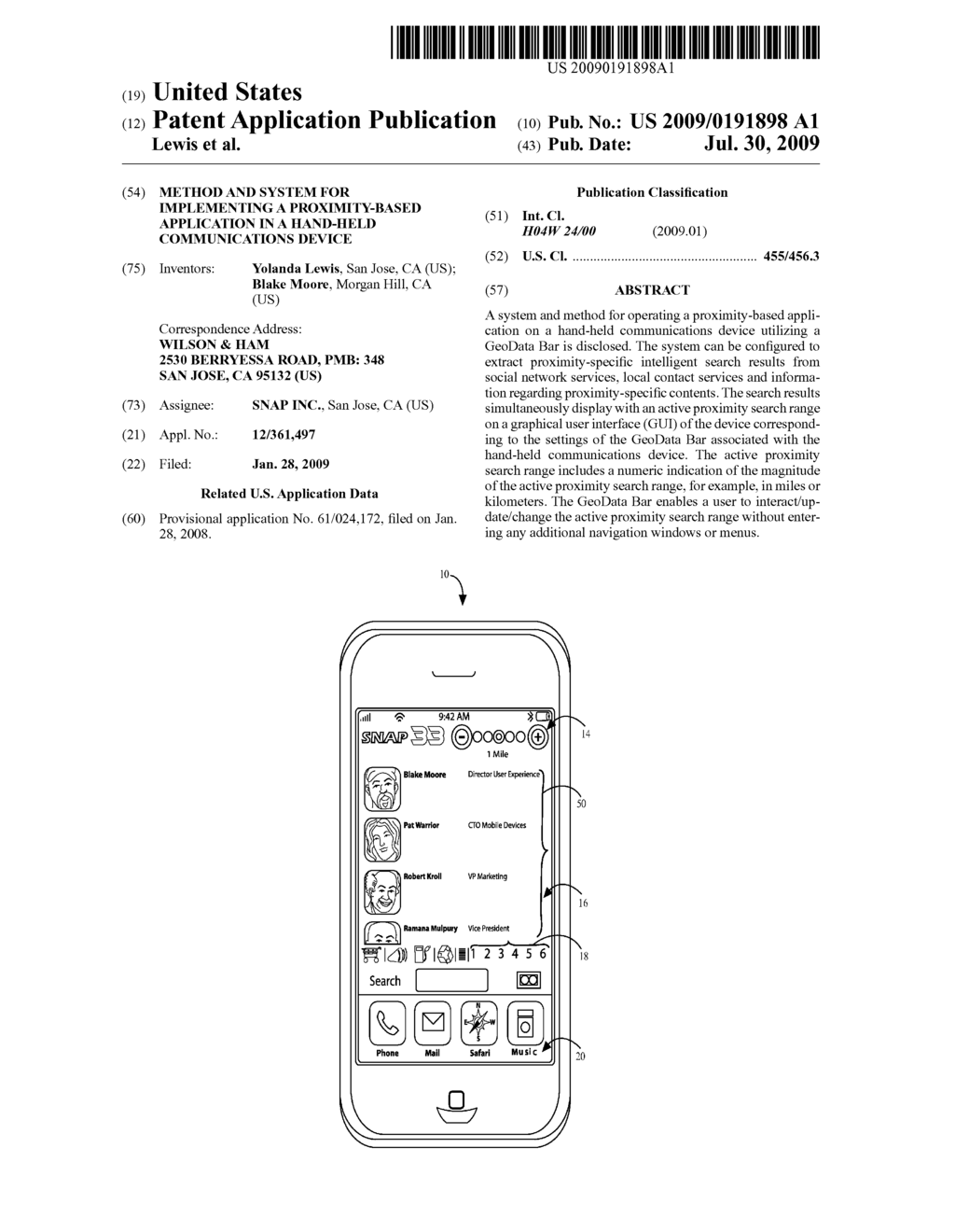 METHOD AND SYSTEM FOR IMPLEMENTING A PROXIMITY-BASED APPLICATION IN A HAND-HELD COMMUNICATIONS DEVICE - diagram, schematic, and image 01