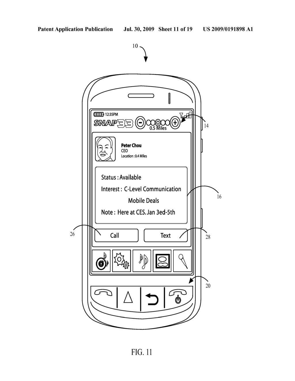 METHOD AND SYSTEM FOR IMPLEMENTING A PROXIMITY-BASED APPLICATION IN A HAND-HELD COMMUNICATIONS DEVICE - diagram, schematic, and image 12