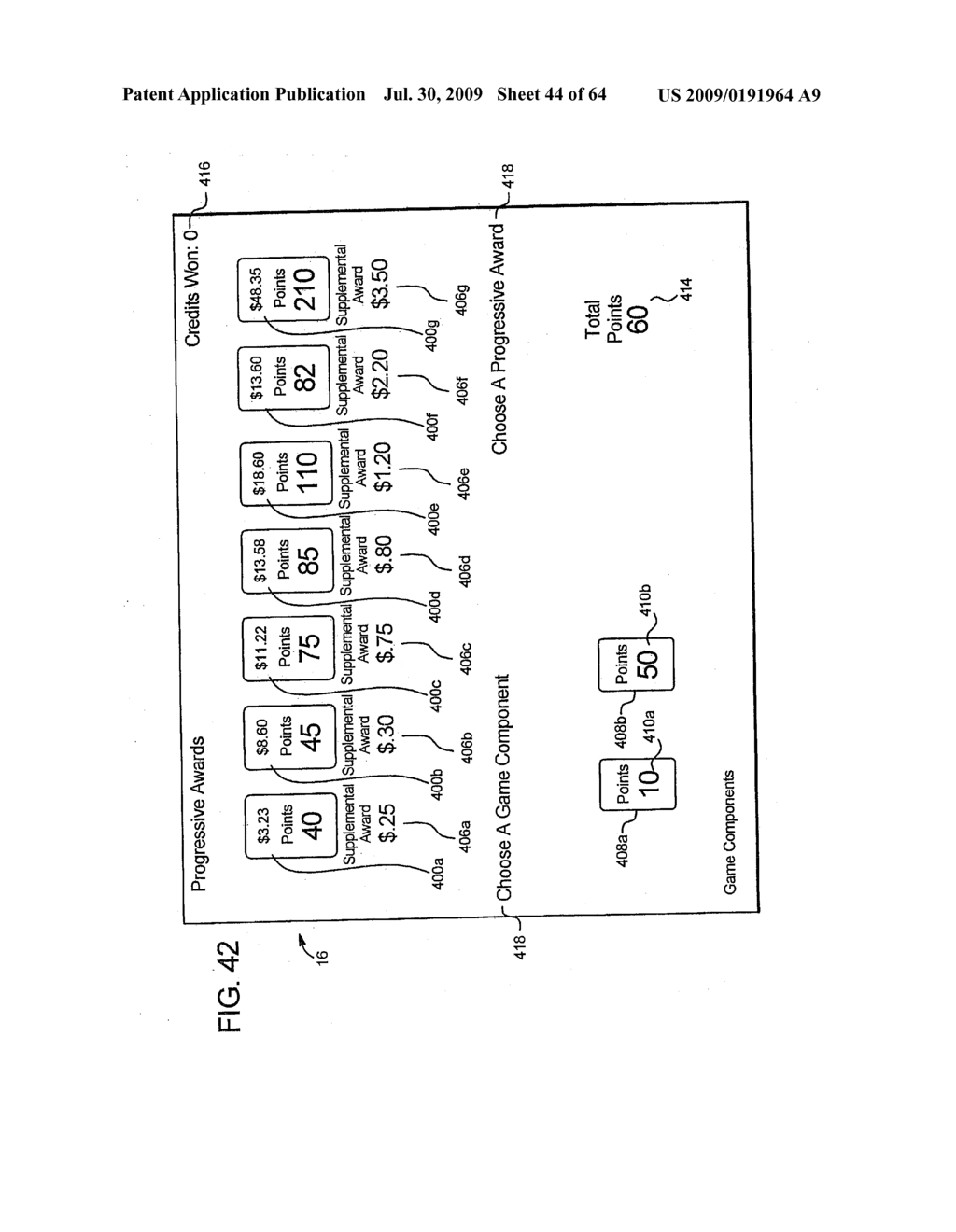 GAMING SYSTEM AND METHOD FOR ENABLING A PLAYER TO SELECT PROGRESSIVE AWARDS TO TRY FOR AND CHANCES OF WINNING PROGRESSIVE AWARDS - diagram, schematic, and image 45