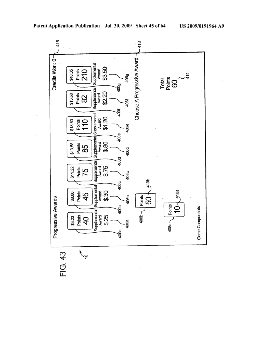 GAMING SYSTEM AND METHOD FOR ENABLING A PLAYER TO SELECT PROGRESSIVE AWARDS TO TRY FOR AND CHANCES OF WINNING PROGRESSIVE AWARDS - diagram, schematic, and image 46