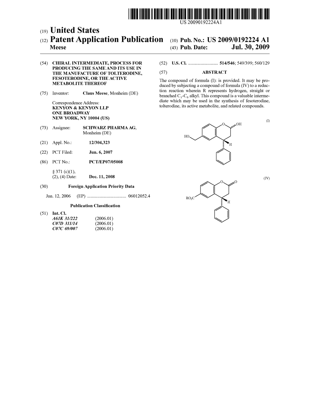 CHIRAL INTERMEDIATE, PROCESS FOR PRODUCING THE SAME AND ITS USE IN THE MANUFACTURE OF TOLTERODINE, FESOTERODINE, OR THE ACTIVE METABOLITE THEREOF - diagram, schematic, and image 01