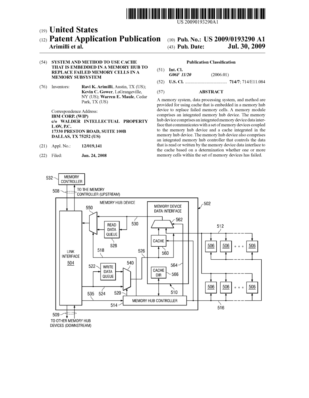 System and Method to Use Cache that is Embedded in a Memory Hub to Replace Failed Memory Cells in a Memory Subsystem - diagram, schematic, and image 01