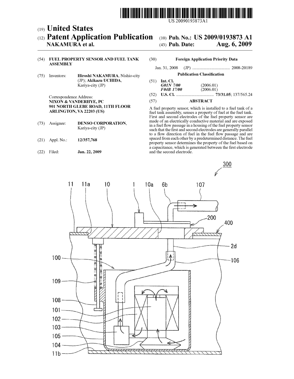 FUEL PROPERTY SENSOR AND FUEL TANK ASSEMBLY - diagram, schematic, and image 01