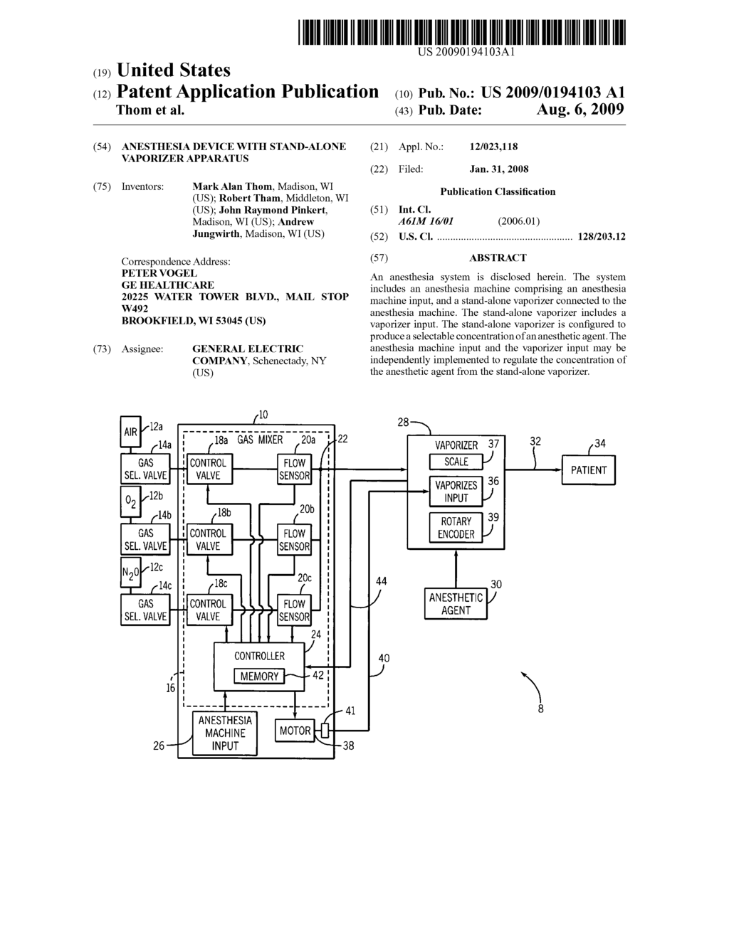 ANESTHESIA DEVICE WITH STAND-ALONE VAPORIZER APPARATUS - diagram, schematic, and image 01