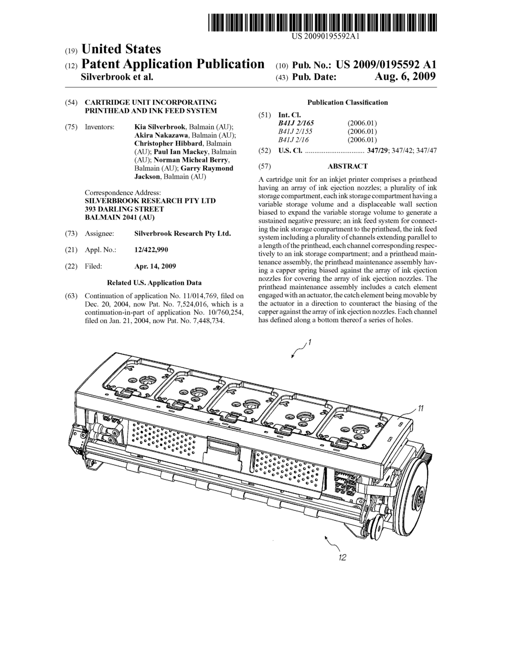 CARTRIDGE UNIT INCORPORATING PRINTHEAD AND INK FEED SYSTEM - diagram, schematic, and image 01