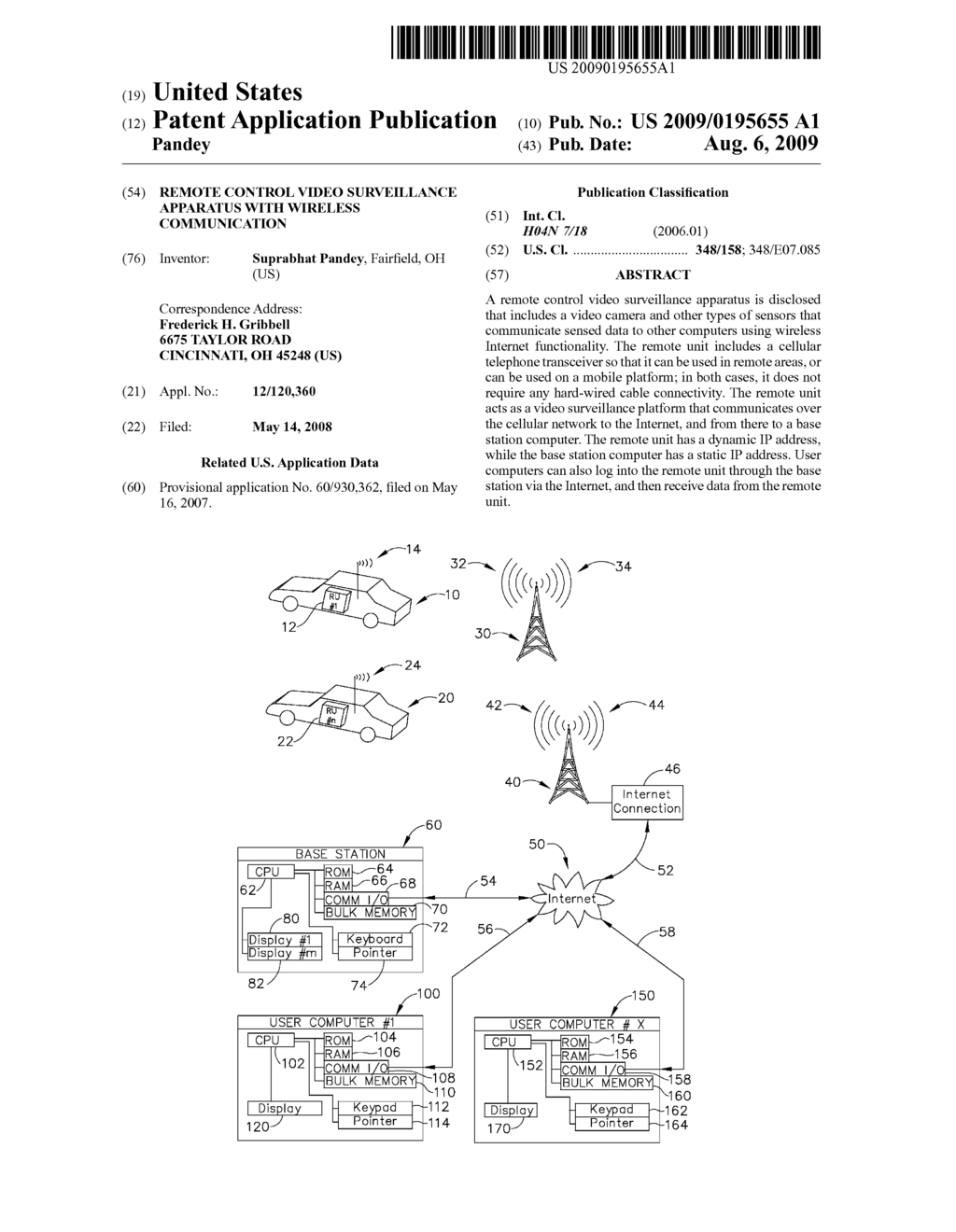 REMOTE CONTROL VIDEO SURVEILLANCE APPARATUS WITH WIRELESS COMMUNICATION - diagram, schematic, and image 01