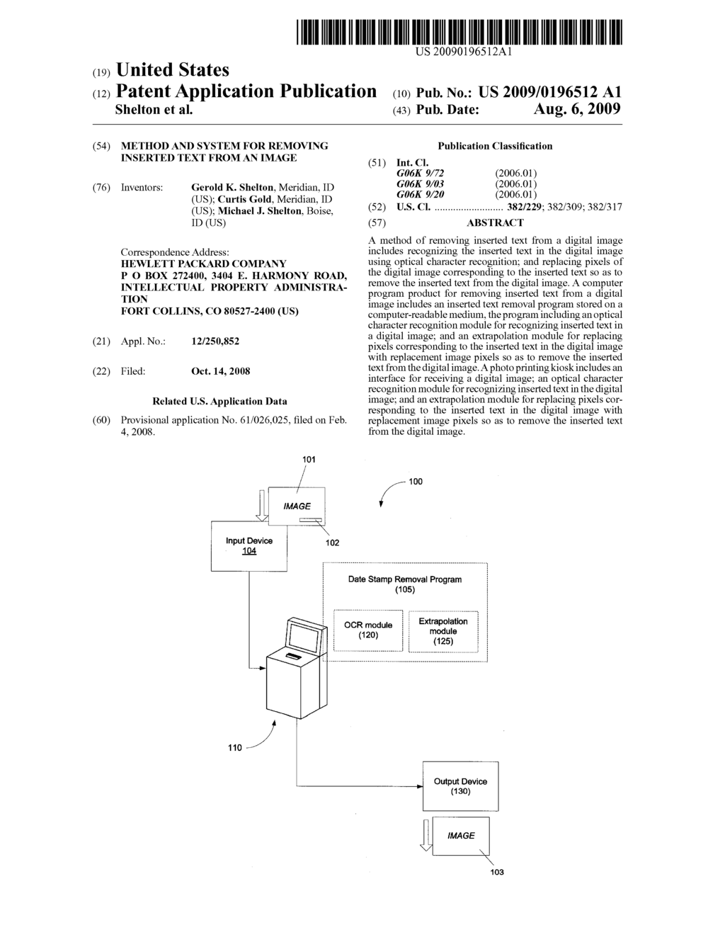 Method And System For Removing Inserted Text From An Image - diagram, schematic, and image 01