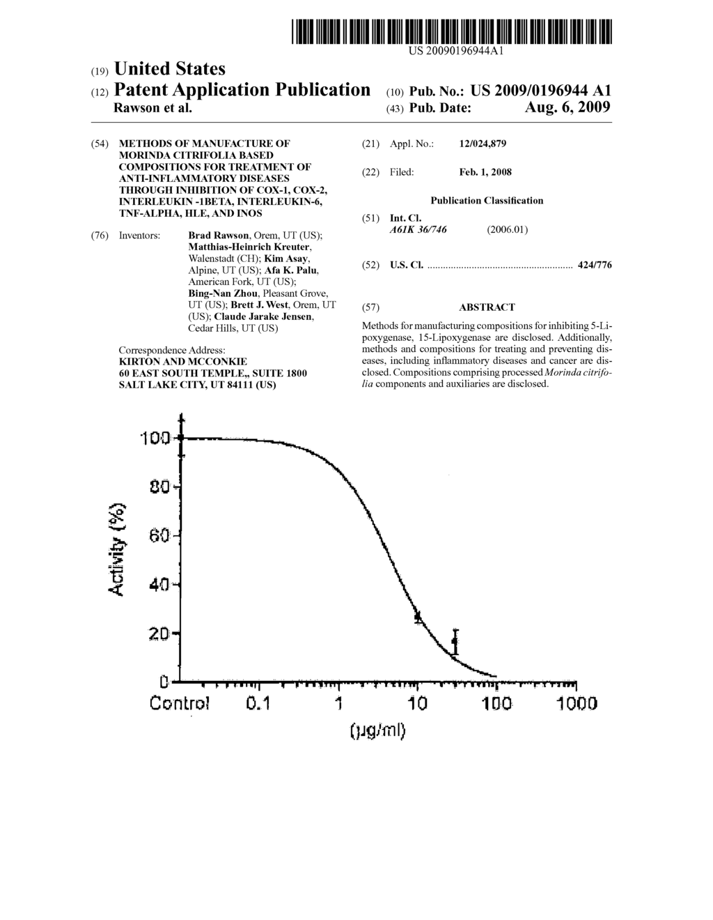 Methods of Manufacture of Morinda Citrifolia Based Compositions for Treatment of Anti-Inflammatory Diseases through Inhibition of Cox-1, Cox-2, Interleukin -1beta, Interleukin-6, TNF-alpha, HLE, and iNOS - diagram, schematic, and image 01