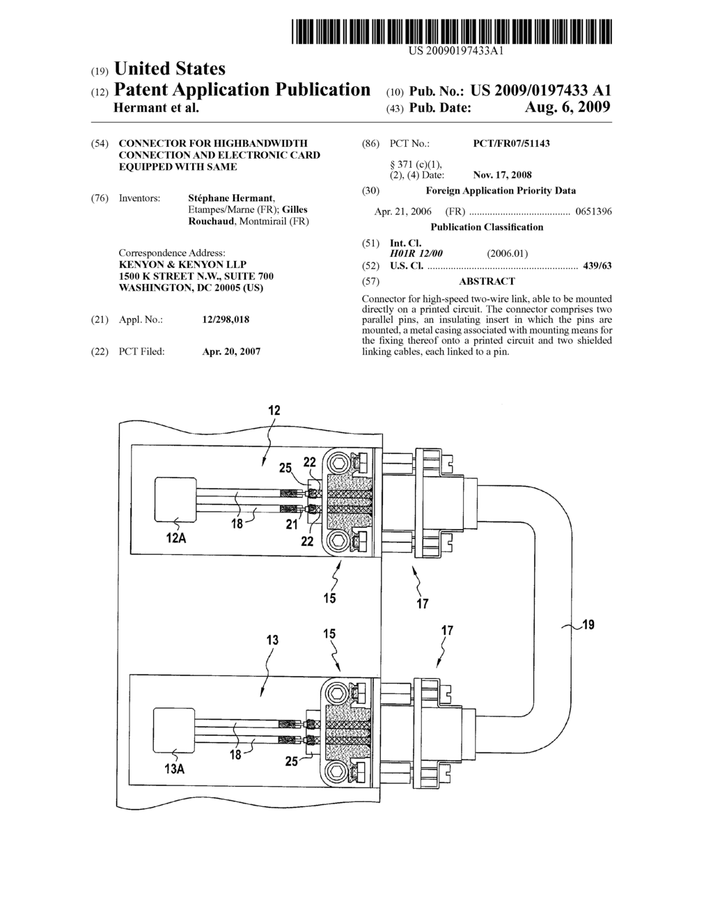 CONNECTOR FOR HIGHBANDWIDTH CONNECTION AND ELECTRONIC CARD EQUIPPED WITH SAME - diagram, schematic, and image 01