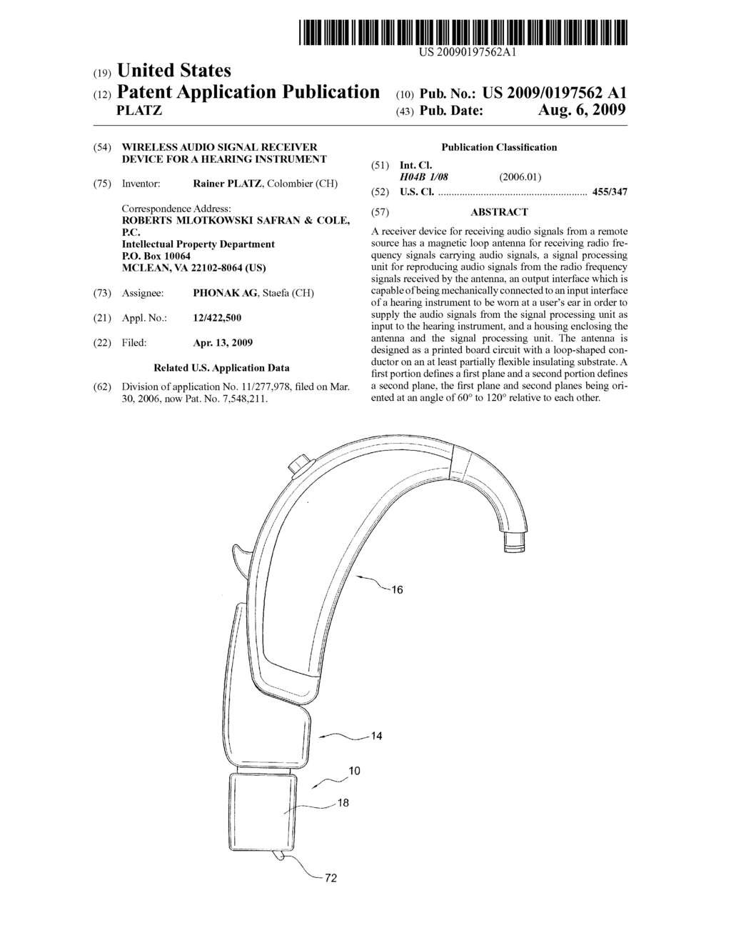 WIRELESS AUDIO SIGNAL RECEIVER DEVICE FOR A HEARING INSTRUMENT - diagram, schematic, and image 01