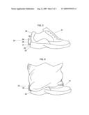 Pant leg securing device with outer display that attaches to footwear diagram and image