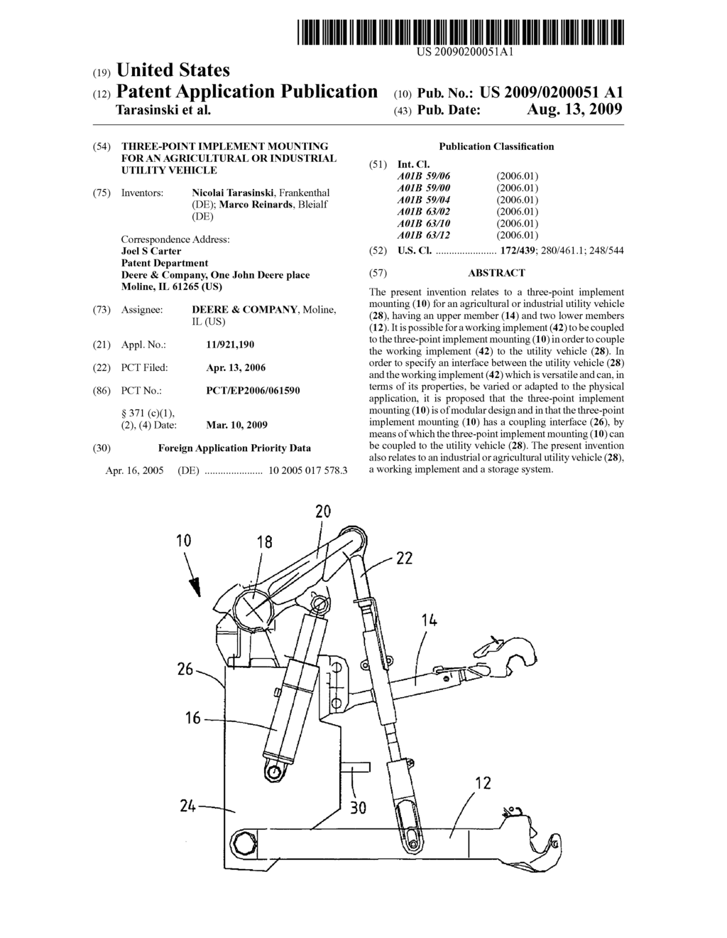 Three-Point Implement Mounting For An Agricultural Or Industrial Utility Vehicle - diagram, schematic, and image 01