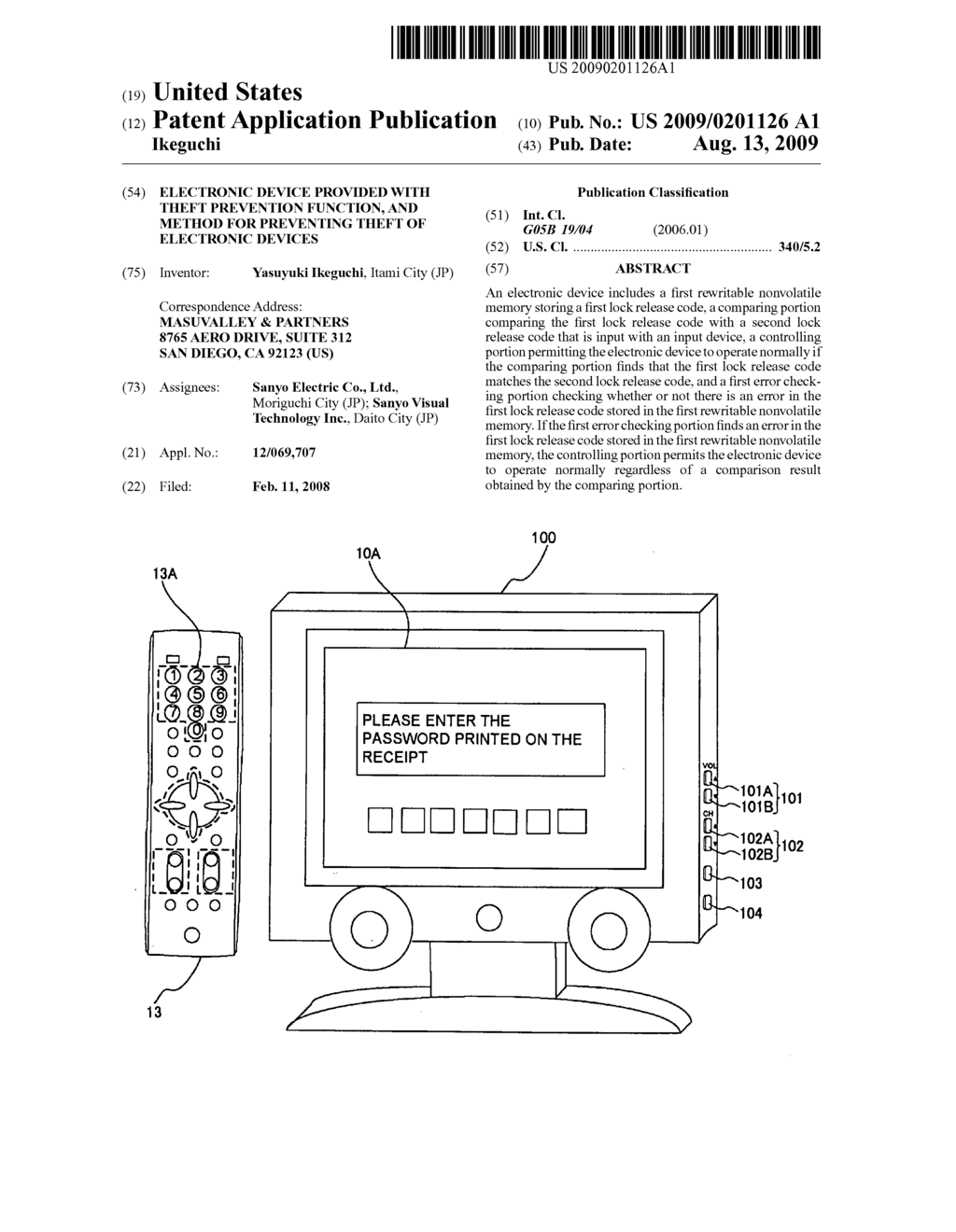 Electronic device provided with theft prevention function, and method for preventing theft of electronic devices - diagram, schematic, and image 01