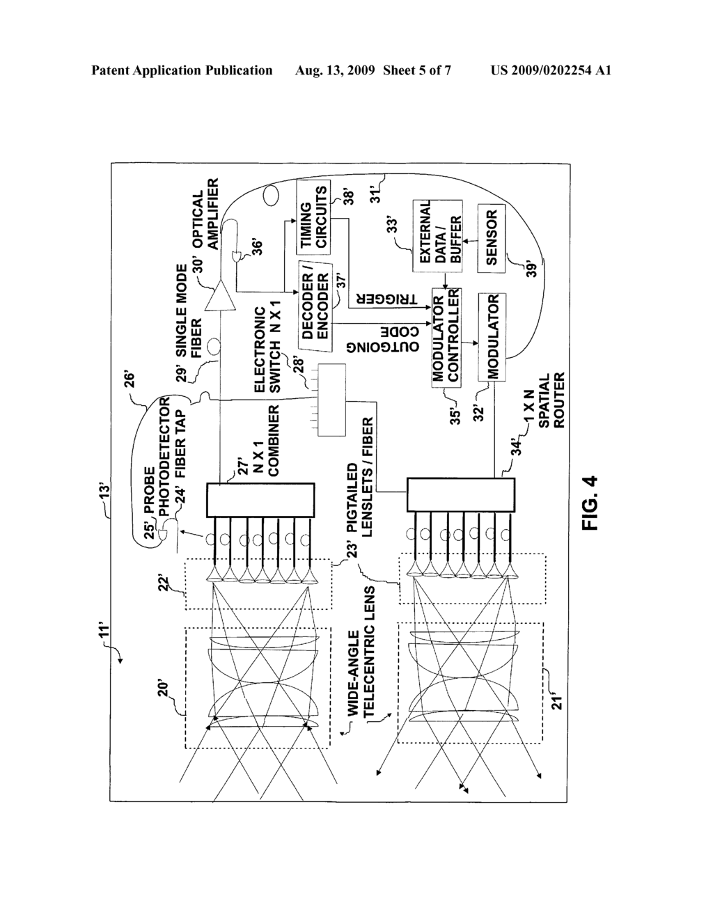 Wide field-of-view amplified fiber-retro for secure high data rate communications and remote data transfer - diagram, schematic, and image 06