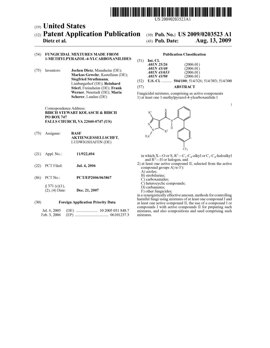 Fungicidal Mixtures Made From 1-Methylpyrazol-4-Ylcarboxanilides - diagram, schematic, and image 01