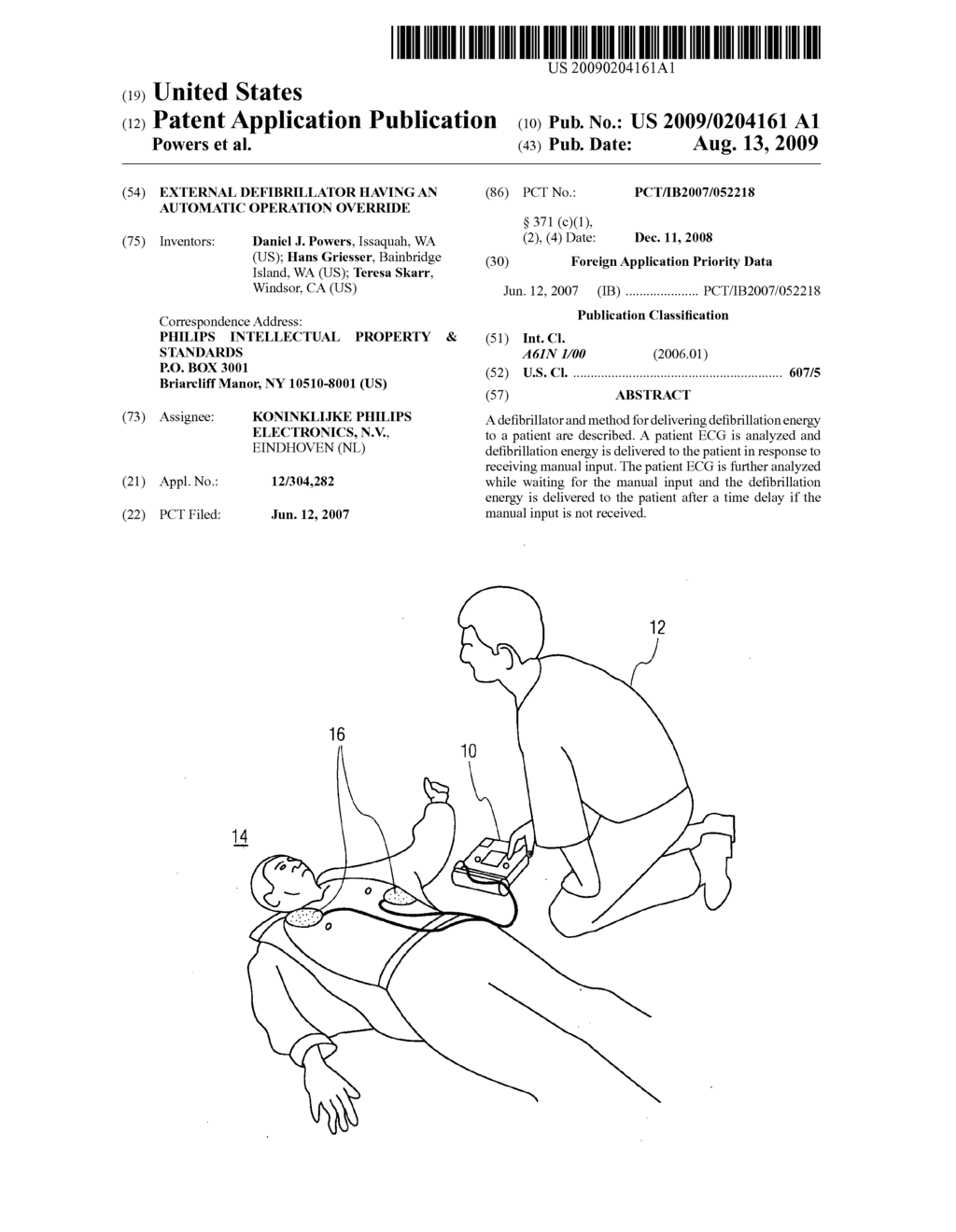 EXTERNAL DEFIBRILLATOR HAVING AN AUTOMATIC OPERATION OVERRIDE - diagram, schematic, and image 01