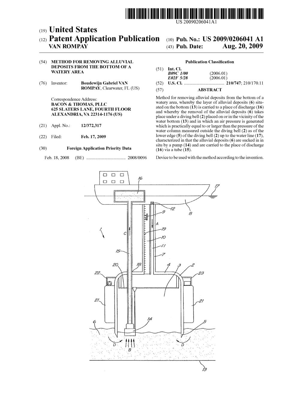 METHOD FOR REMOVING ALLUVIAL DEPOSITS FROM THE BOTTOM OF A WATERY AREA - diagram, schematic, and image 01