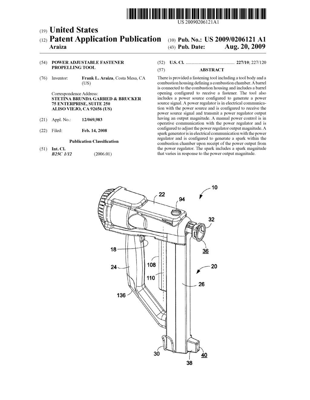 Power adjustable fastener propelling tool - diagram, schematic, and image 01