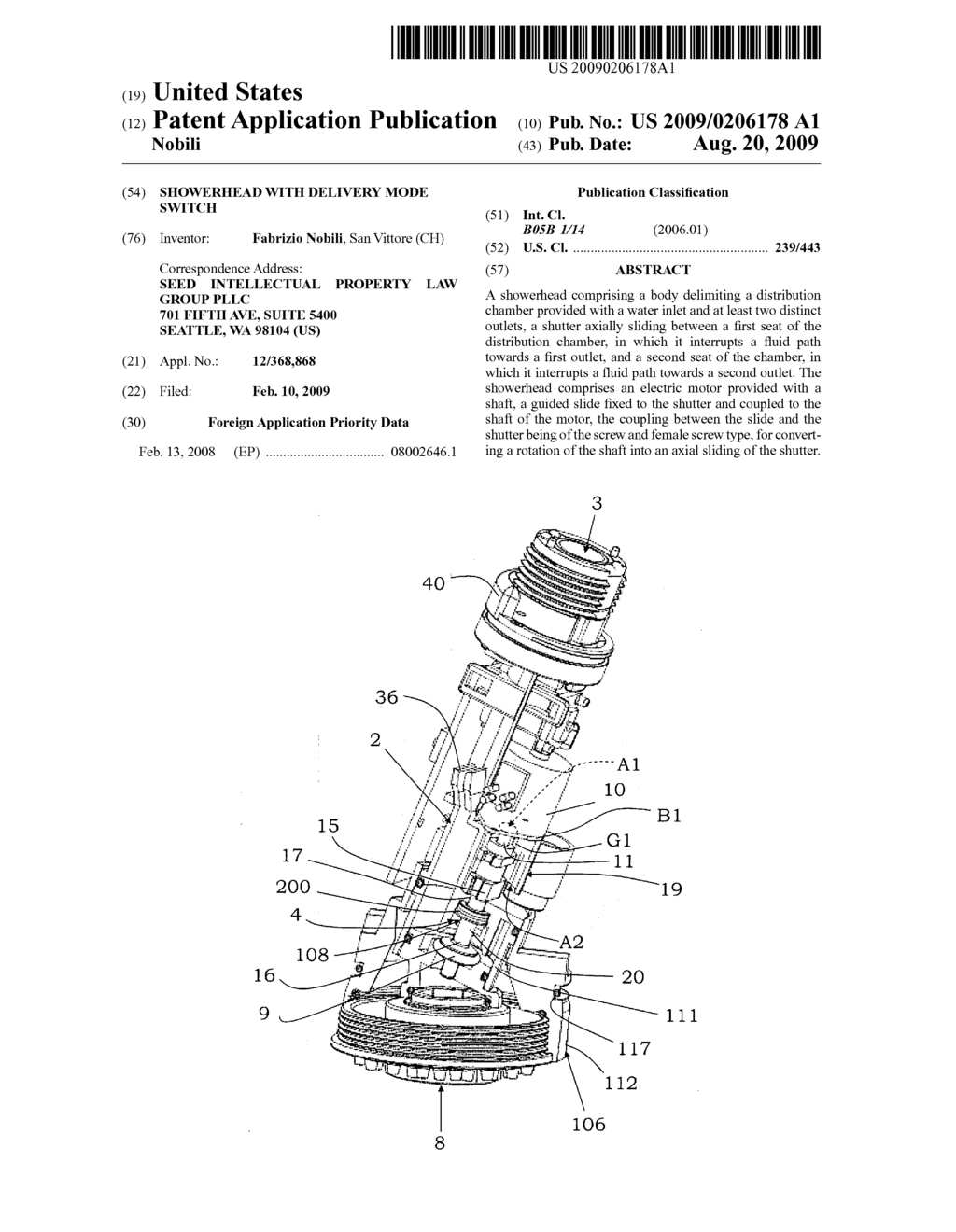 SHOWERHEAD WITH DELIVERY MODE SWITCH - diagram, schematic, and image 01