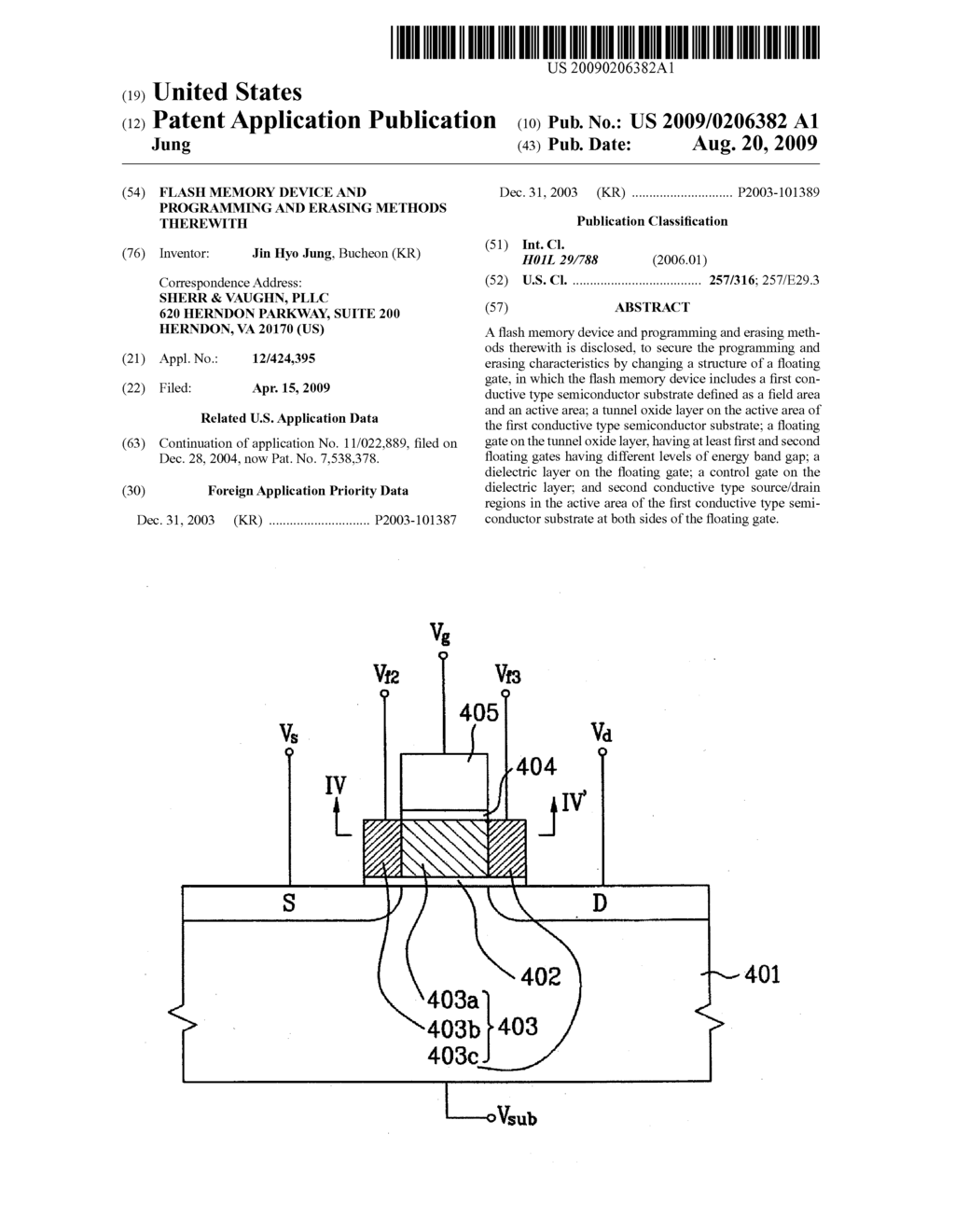 FLASH MEMORY DEVICE AND PROGRAMMING AND ERASING METHODS THEREWITH - diagram, schematic, and image 01