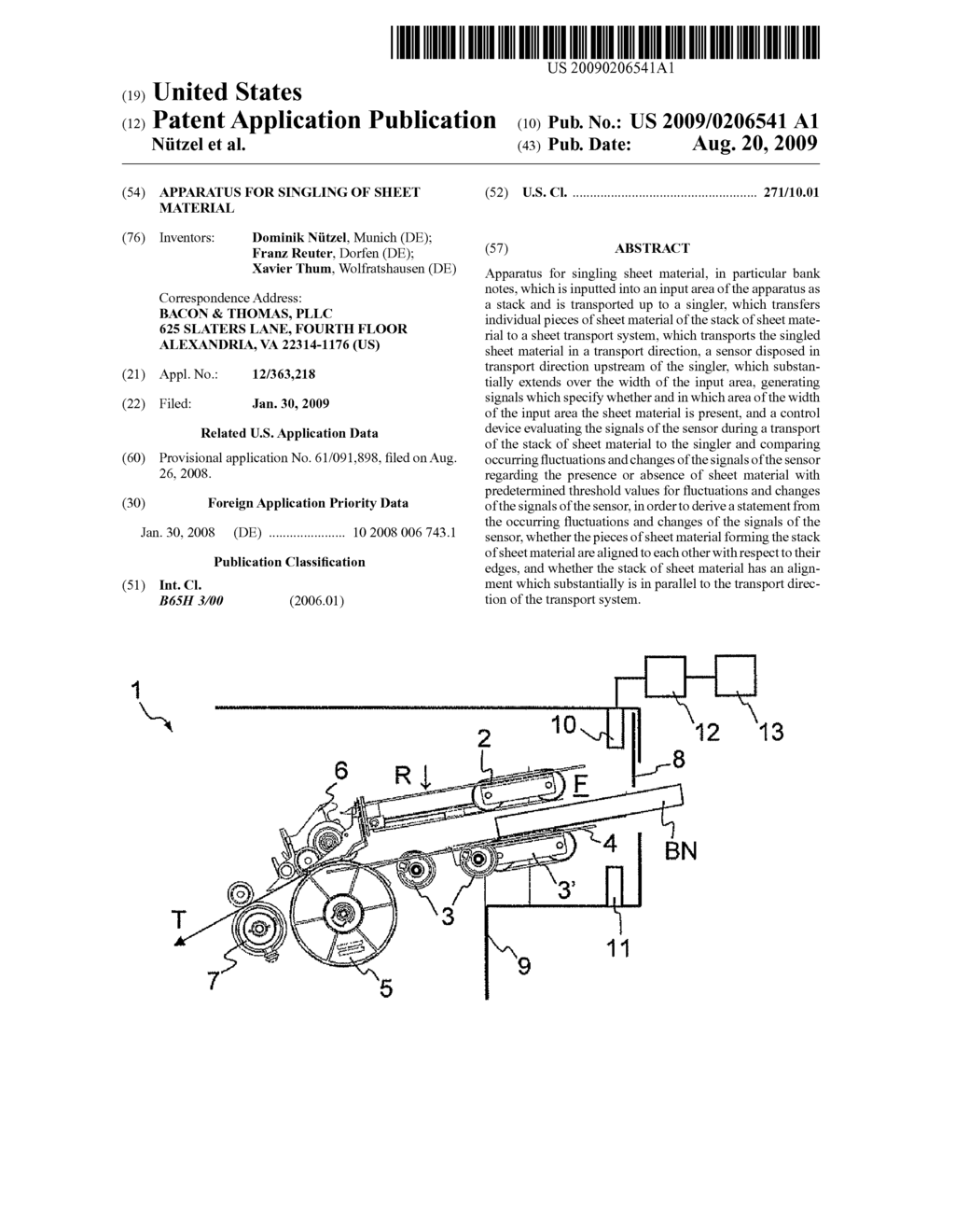 APPARATUS FOR SINGLING OF SHEET MATERIAL - diagram, schematic, and image 01