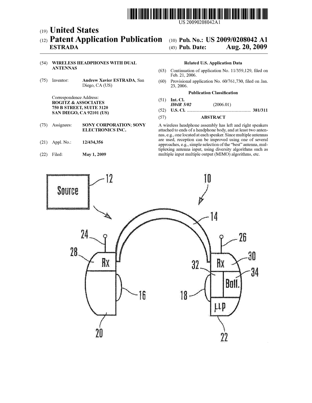 WIRELESS HEADPHONES WITH DUAL ANTENNAS - diagram, schematic, and image 01