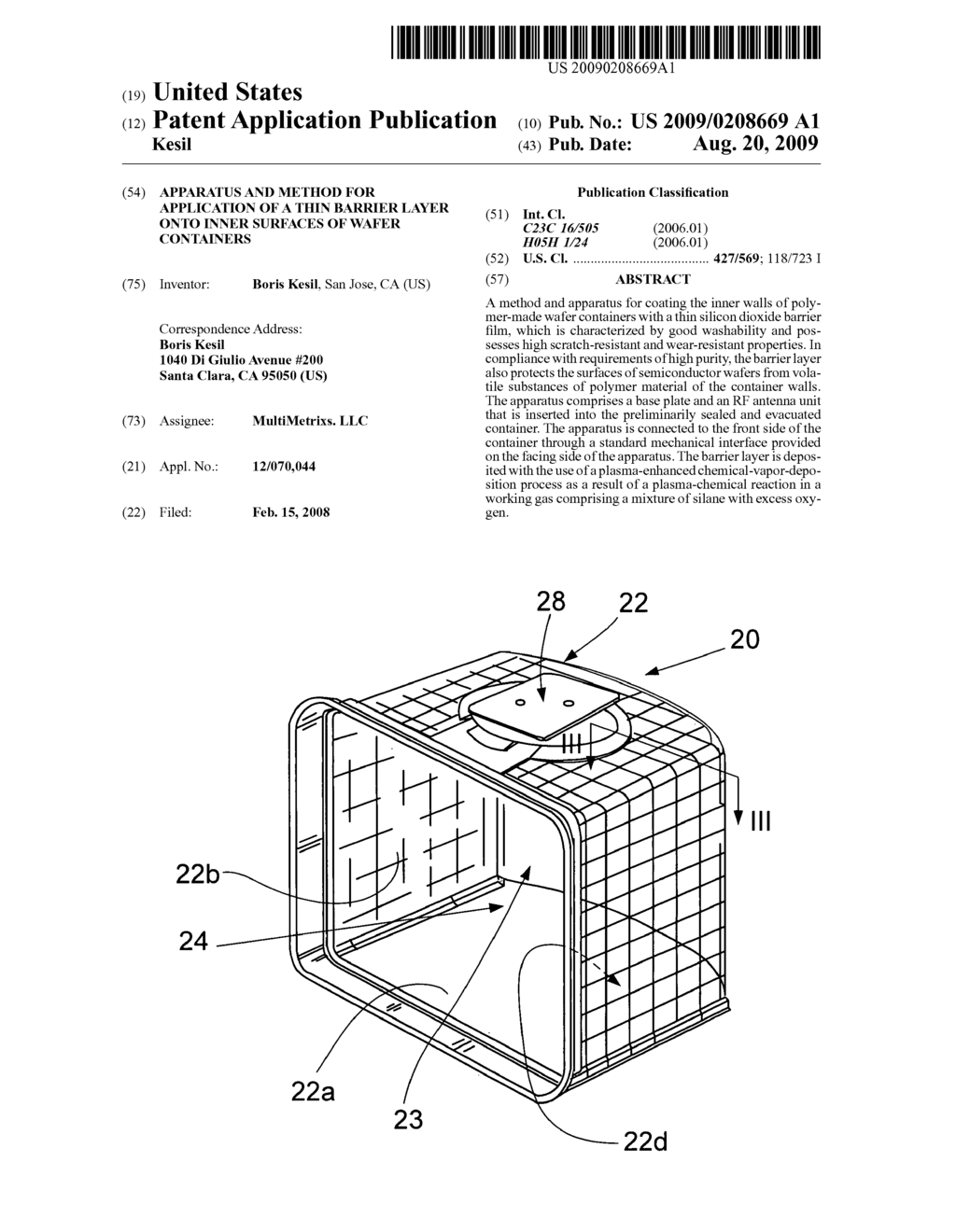 Apparatus and method for application of a thin barrier layer onto inner surfaces of wafer containers - diagram, schematic, and image 01