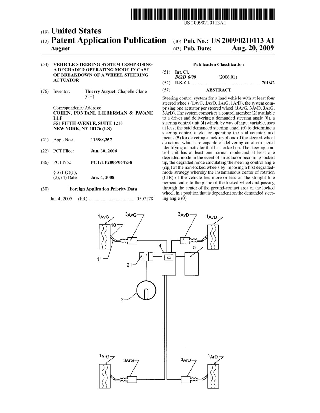 Vehicle Steering System Comprising a Degraded Operating Mode In Case of Breakdown of a Wheel Steering Actuator - diagram, schematic, and image 01