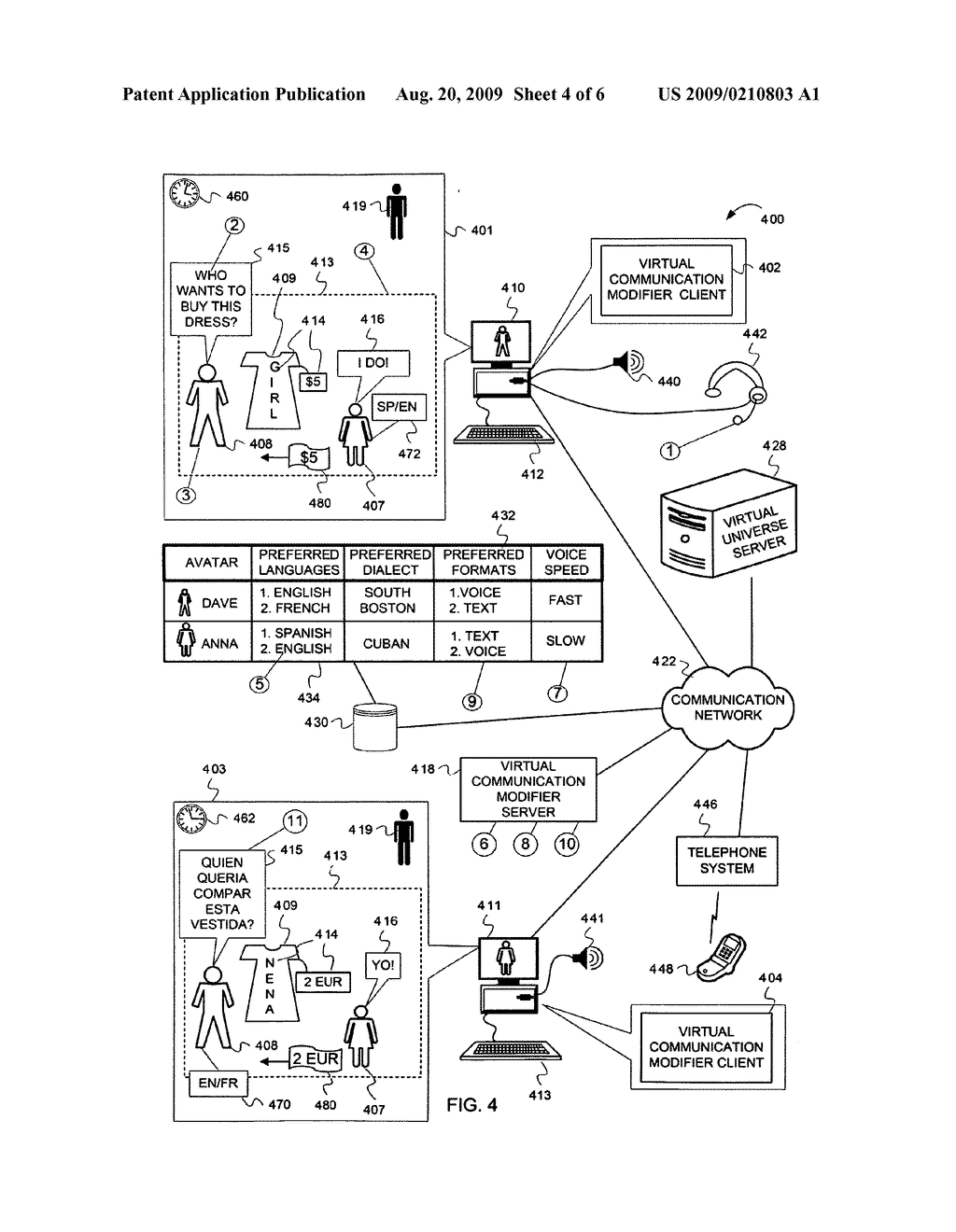 AUTOMATICALLY MODIFYING COMMUNICATIONS IN A VIRTUAL UNIVERSE - diagram, schematic, and image 05