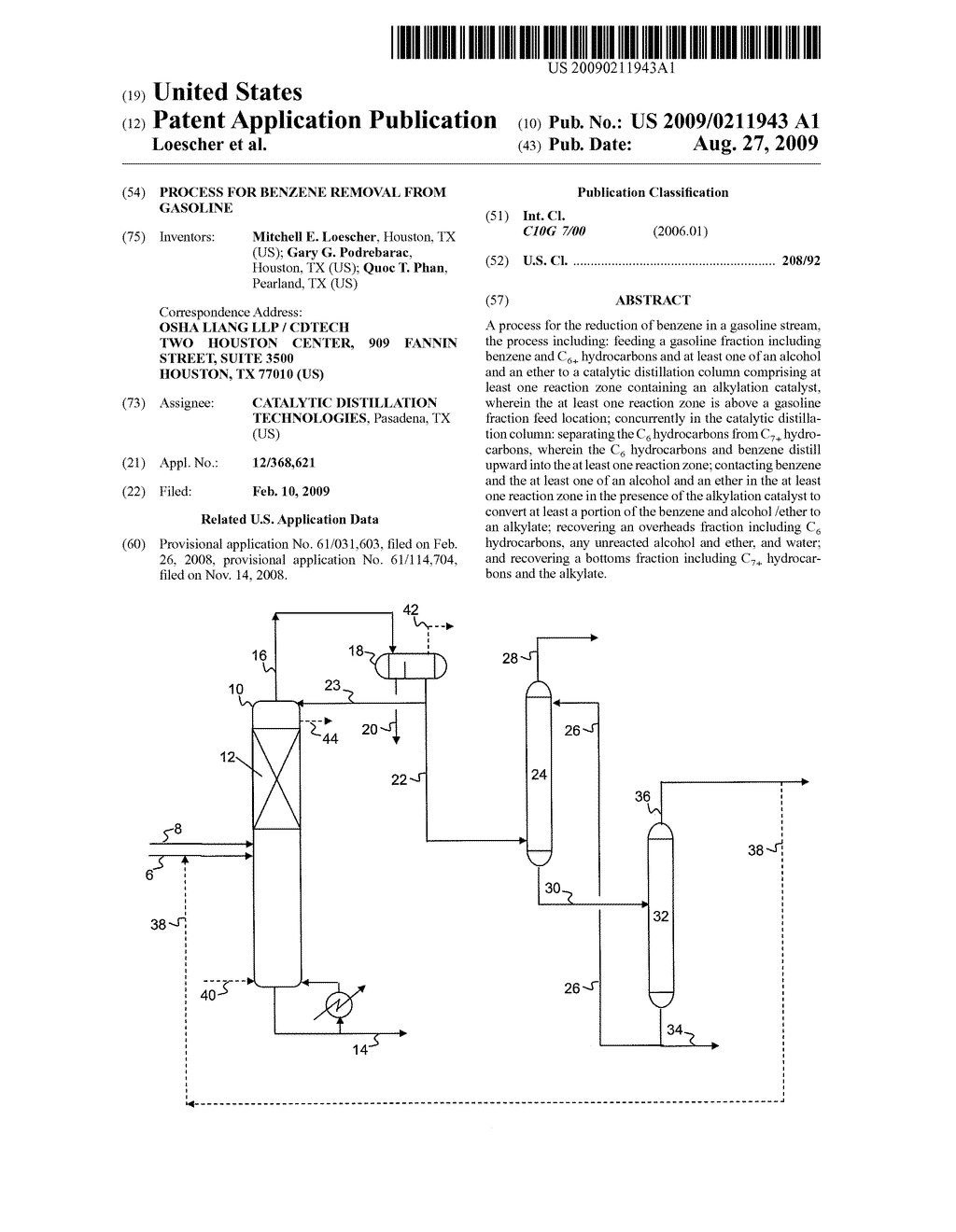 PROCESS FOR BENZENE REMOVAL FROM GASOLINE - diagram, schematic, and image 01