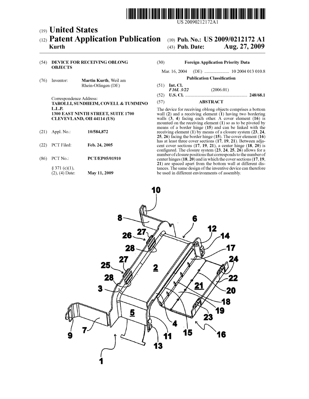 Device for receiving oblong objects - diagram, schematic, and image 01