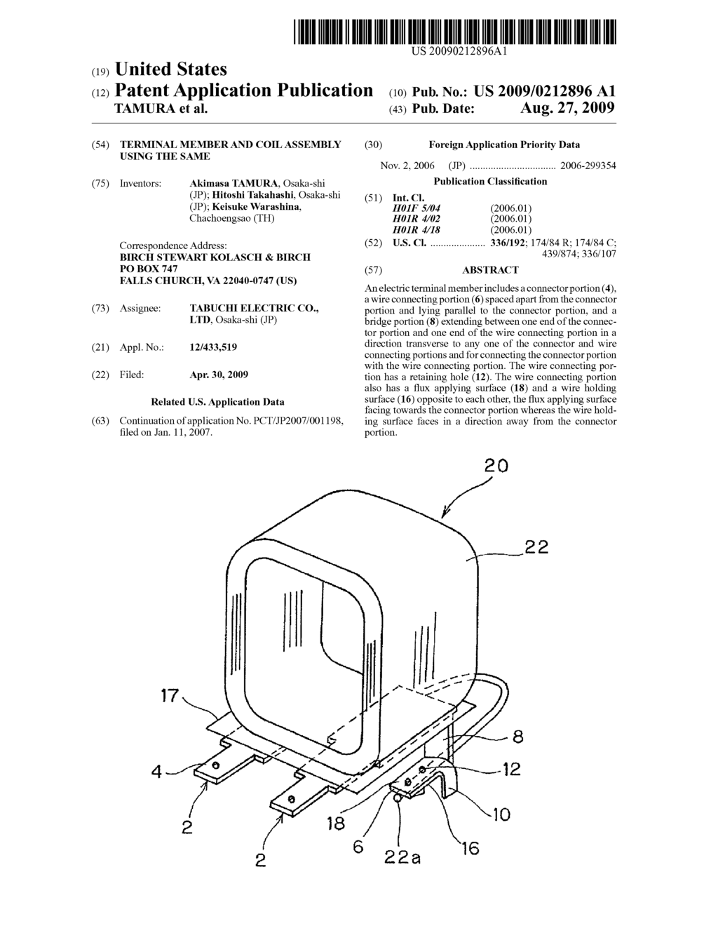 TERMINAL MEMBER AND COIL ASSEMBLY USING THE SAME - diagram, schematic, and image 01