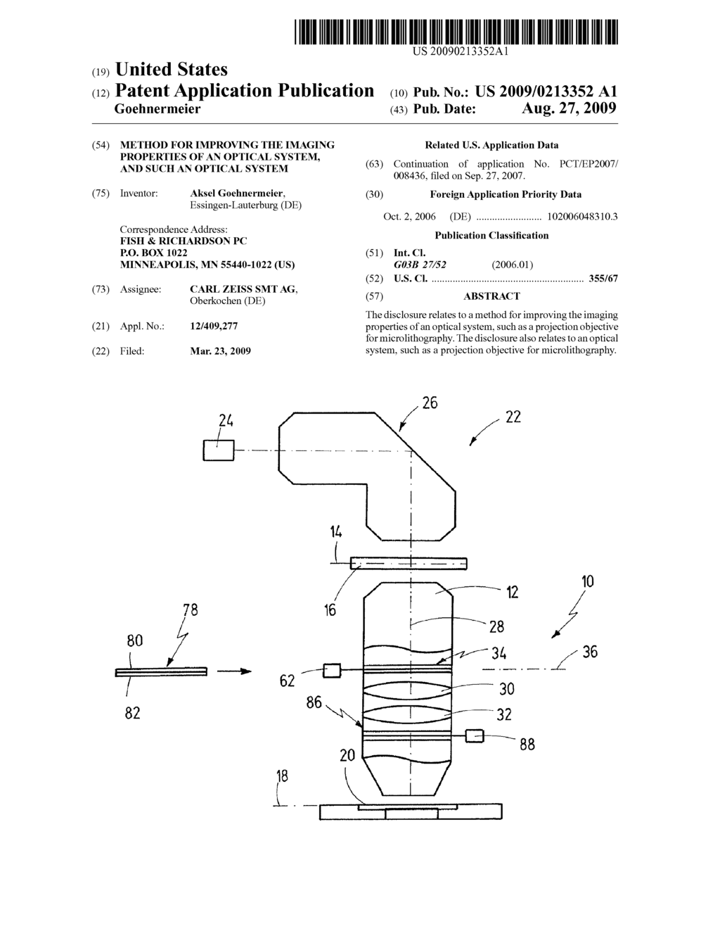 METHOD FOR IMPROVING THE IMAGING PROPERTIES OF AN OPTICAL SYSTEM, AND SUCH AN OPTICAL SYSTEM - diagram, schematic, and image 01