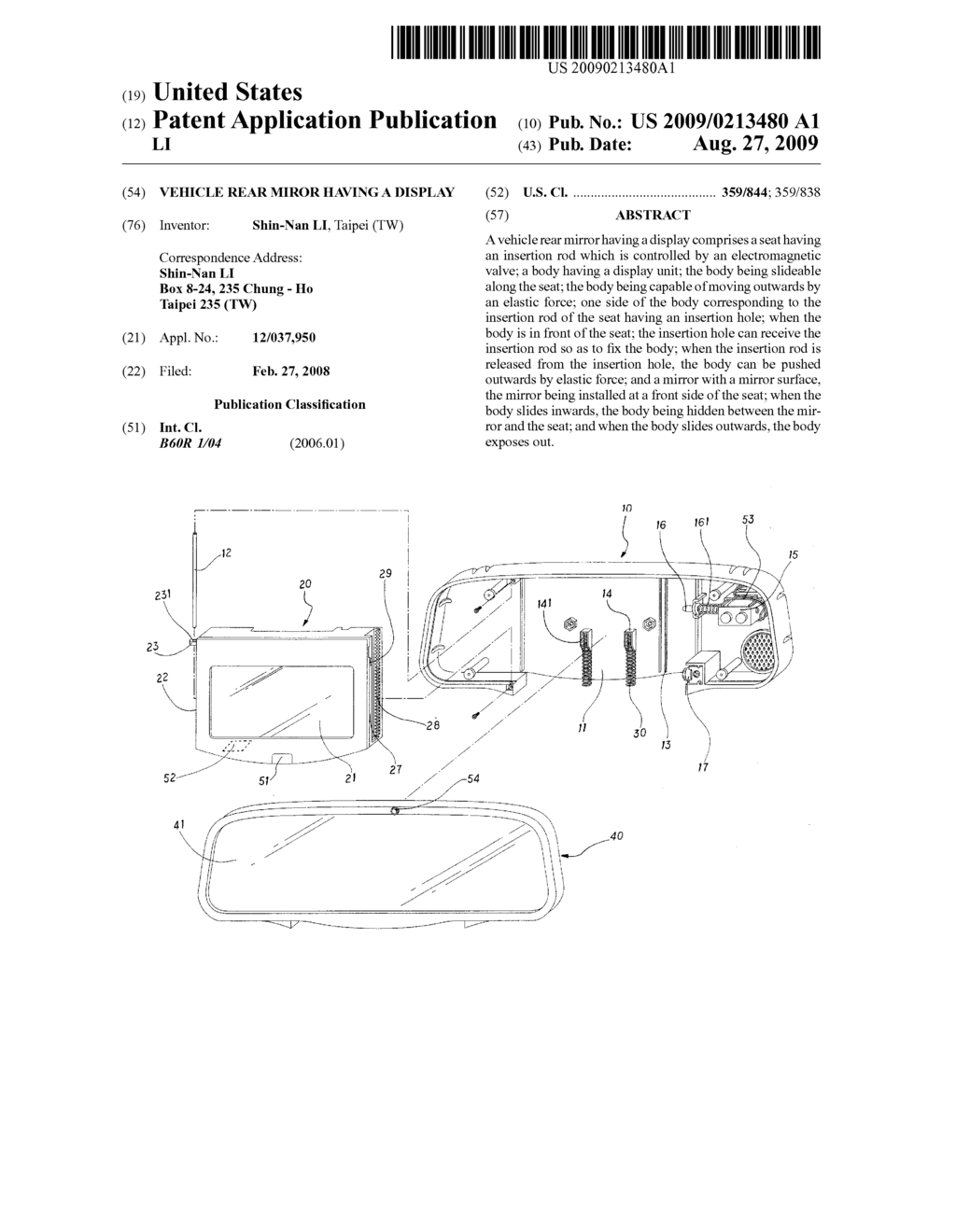 VEHICLE REAR MIROR HAVING A DISPLAY - diagram, schematic, and image 01