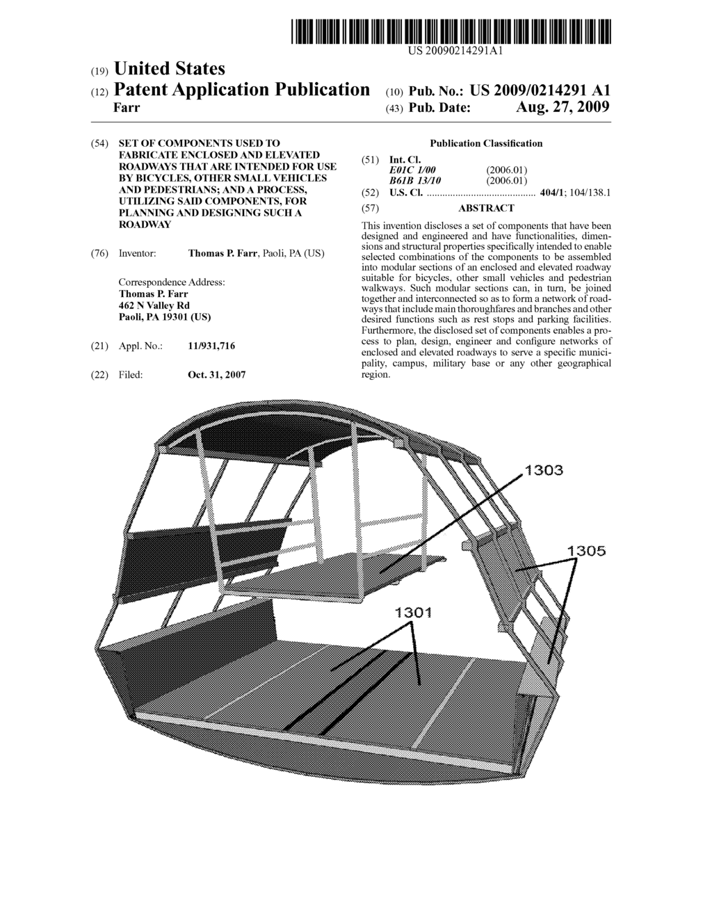 Set of components used to fabricate enclosed and elevated roadways that are intended for use by bicycles, other small vehicles and pedestrians; and a process, utilizing said components, for planning and designing such a roadway - diagram, schematic, and image 01