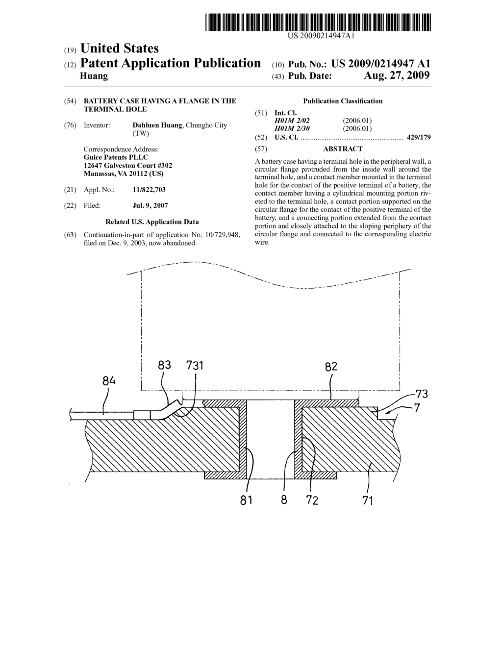 Battery case having a flange in the terminal hole - diagram, schematic, and image 01