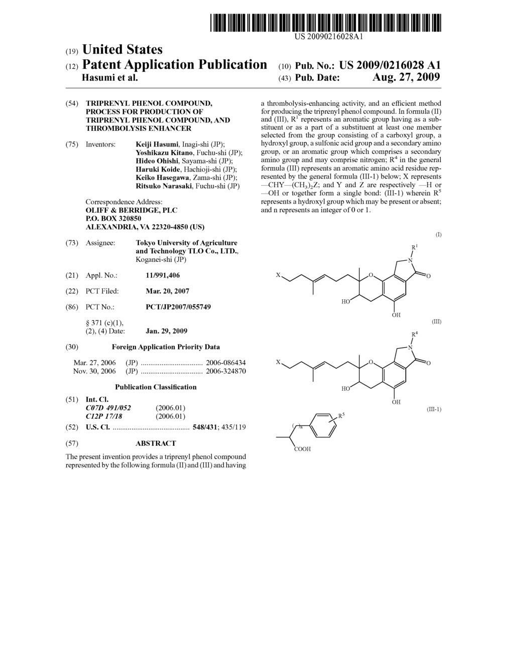 Triprenyl phenol compound, process for production of triprenyl phenol compound, and thrombolysis enhancer - diagram, schematic, and image 01