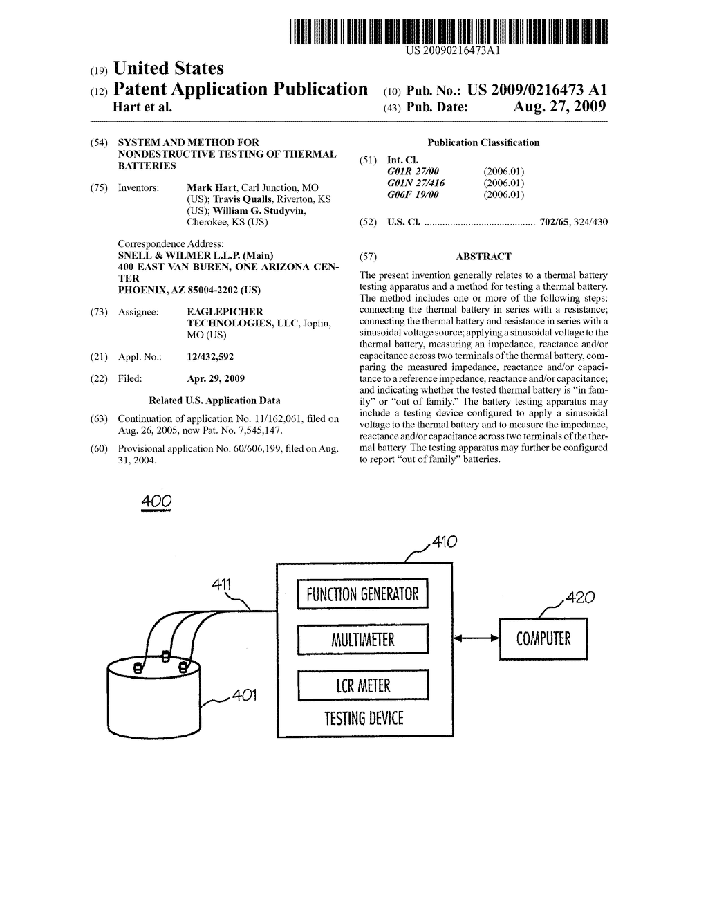 SYSTEM AND METHOD FOR NONDESTRUCTIVE TESTING OF THERMAL BATTERIES - diagram, schematic, and image 01